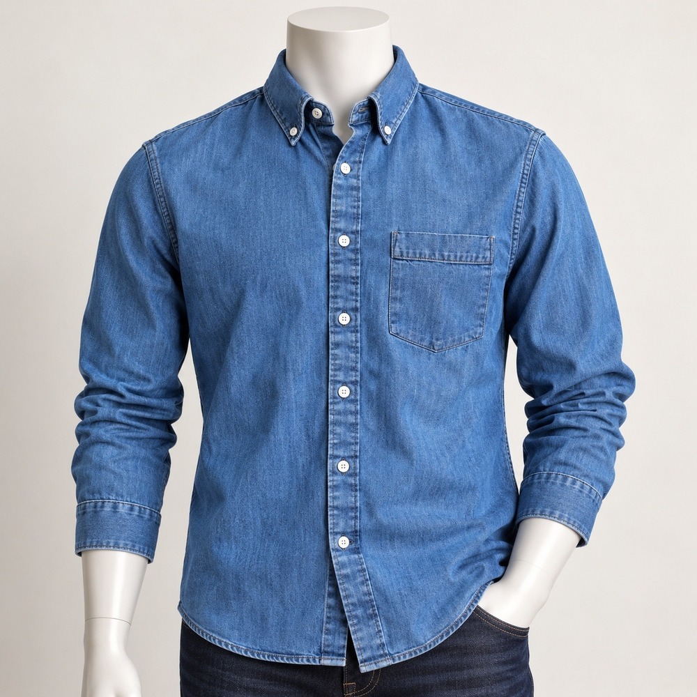 Uniqlo Mens Slim Fit Denim Button Down Shirt Medium Wash Blue Size M Long Sleeve